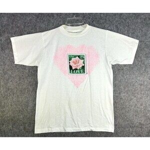 Vintage 1978 USPS Love Stamp Graphic White Single Stitch T-Shirt Sz L Rose
